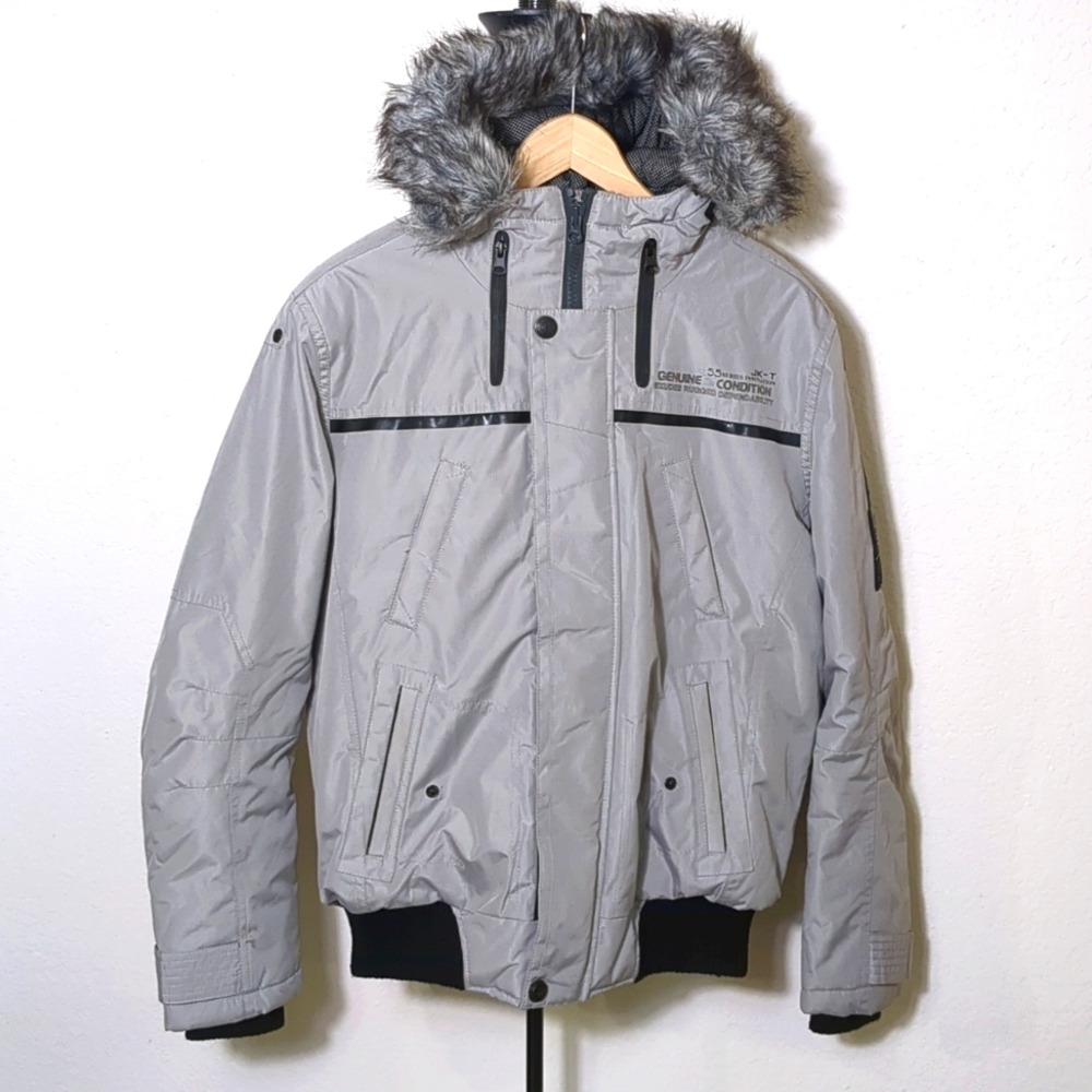 Point Zero 55 Series Canadian Collection Faux Fur Hooded Jacket Men's XS Lt Grey